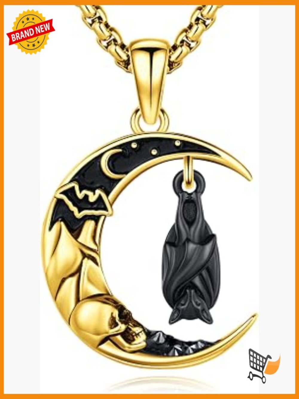 Gothic Bat Moon Pendant Necklace Sterling Silver 925 Box Chain